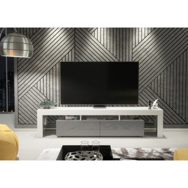 200cm TV Unit - White & Grey Gloss Doors
